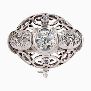 18 Karat White Gold Openwork Dome Ring with Diamonds, France, 1960s