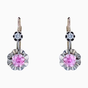20th Century 18 Karat Yellow Gold and Platinum Lever Back Earrings Pink Sapphire, Set of 2