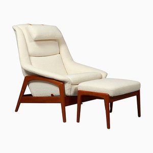 Profil Recliner Armchair with Ottoman attributed to Folke Ohlsson, 1960s, Set of 2