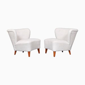 Mid-Century Modern Schaffell Sessel von Gösta Jonsson, 1940er, 2er Set