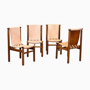 Dining Chairs in Leather and Beech attributed to Ilmari Tapiovaara, 1950s, Set of 4