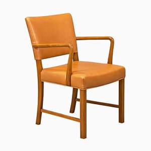 Oak and Leather Armchair attributed to Kaare Klint, 1930s