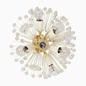 Small Starburst Brass and Crystal Flush Mount attributed to Emil Stejnar for Rupert Nikoll, Austria, 1960s