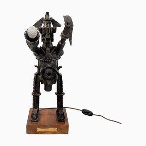 Italian Modern Industrial Human Figurine in Metal and Fused Gears, 1980s