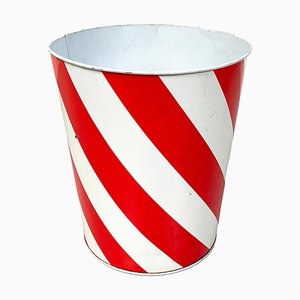 English Modern Round Wastepaper Basket in Red and White Metal, 1990s