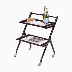 Mid-Century Italian Trolley Bar Cart in Wood and Glass attributed to Cesare Lacca, 1950s