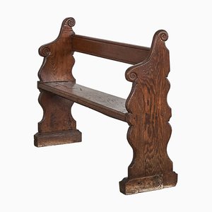 Antique Hall Bench in Carved Oak, 19th Century