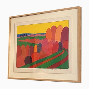 Pierre Wittmann, Yellow Sky, años 70, Obra de arte en papel, Enmarcado