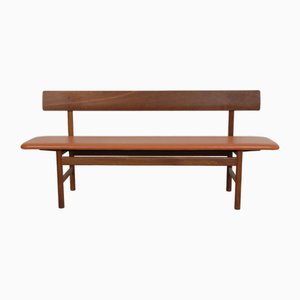 Model 3171 Bench in Smoked Oak and Cognac Leather by Børge Mogensen