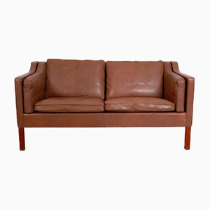 Model 2212 2-Seater Sofa in Brown Leather by Børge Mogensen, 1980s