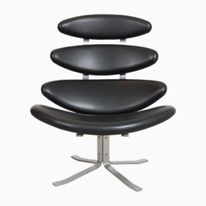 Corona Chair in Black Leather by Poul M. Volther