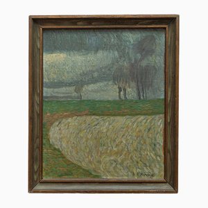 Ludwig Ernst Ronig, paisaje impresionista, principios del siglo XX, pintura al óleo, enmarcado