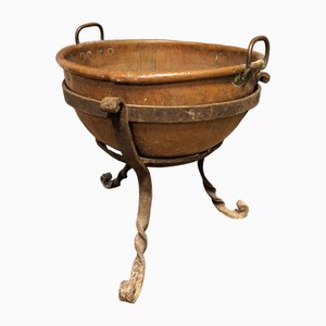 Large 18th-Century Copper Cauldron on Stand