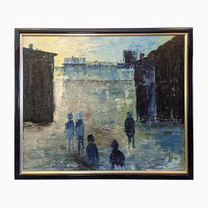 City Dream, años 50, óleo sobre lienzo, enmarcado