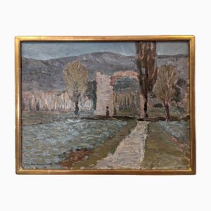 Italian Valley, 1950s, Oil Painting, Framed