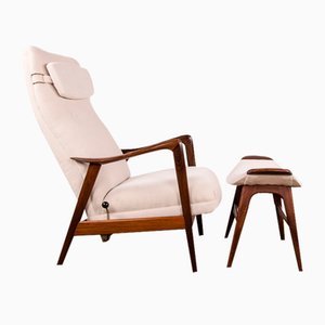 Grande Chaise Scandinave en Teck avec Ottomane par Folke Ohlsson pour Westnofa, 1960s