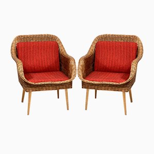 Rattan Lounge Chairs, 1960s, Set of 2