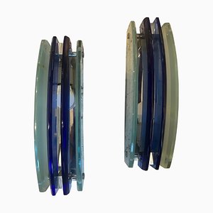 Italian Space Age Wall Sconces in Blue Glass from Veca, 1960s, Set of 2