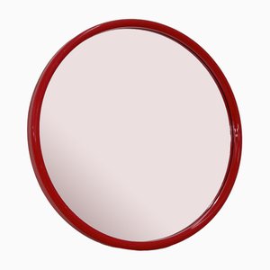 Round Red Frame Mirror in Plastic, 1970s