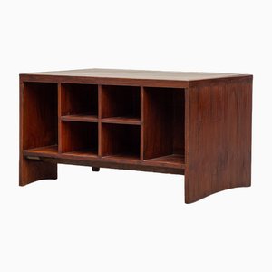 Scrivania Pigeonhole o PJ-BU-02-A con libreria di Pierre Jeanneret, anni '50