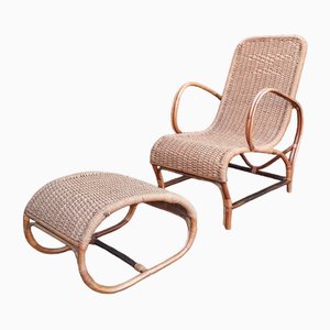 Armchair with Footrest, Set of 2