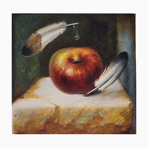 Rodríguez Quesada, Apple and Feathers, Oil on Canvas