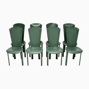 Vintage Italian Leather Dining Chairs by Quia, 1980s, Set of 8
