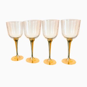 Crystal and Brass Boat Goblets, Italy, 1980s, Set of 12