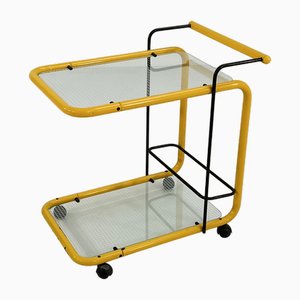 Postmodern Yellow Serving Trolley with Quaderna Pattern, 1980s