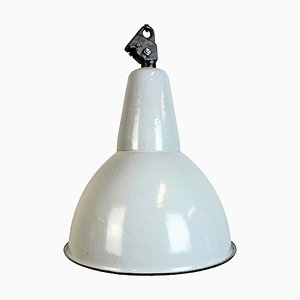 Industrielle graue Emaille Fabriklampe mit gusseiserner Tischplatte, 1960er