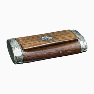 Small French Pill Box in Walnut & Silver Plate