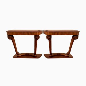 Art Dèco Console with Conucopia -Shaped Pilasters, 1930s, Set of 2