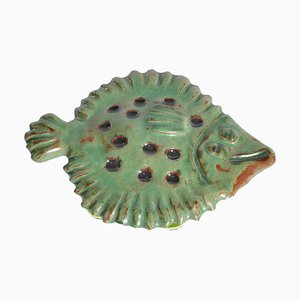 Vintage Green Ceramic Flounder Fish by Allan Hellman, Sweden, 1981