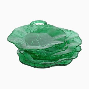Aesthetic Movement Emerald Green Glass Leaf Plates, Set of 4