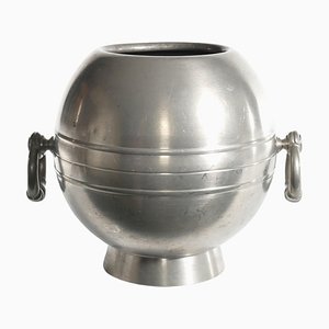 Art Deco Globe Pewter Vase with Handles attributed to GAB, Sweden, 1920s