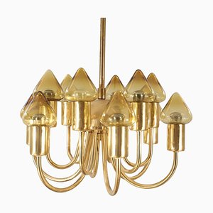 Mid-Century Modern Brass and Glass Model T 789/12 Chandelier from Hans-Agne Jakobsson Ab Markaryd