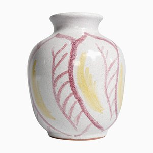 Scandinavian Modern Ceramic Vase with Red & Yellow Leaves from Alingsås Keramik, 1947