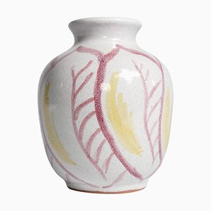 Vase Scandinave en Céramique avec Feuilles Rouges et Jaunes de Alingsås Keramik, 1947