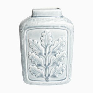 Scandinavian Modern Gray Oak Leaf Relief Vase by Gunnar Nylund for Rörstrand, 1950s