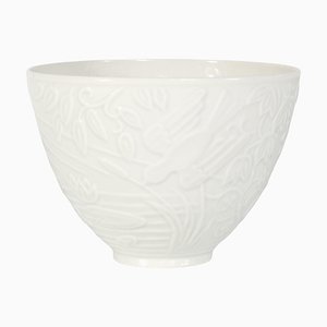Swedish Grace White Porcelain Flower Motif Bowl attributed to Gunnar Nylund, 1940s