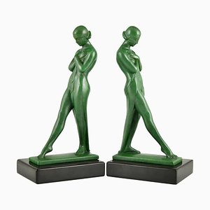 Art Deco Bookends with Standing Nudes by Fayral for Max Le Verrier, 1930s, Set of 2