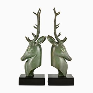 Serre-Livres Cerf Art Déco en Bronze par Georges Garreau., 1930, Set de 2