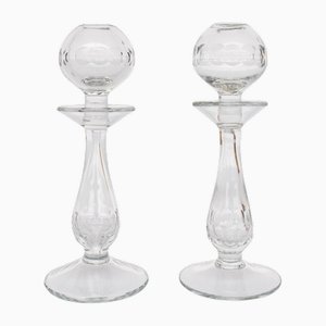 Baccarat Sculpted Glass Candleholders, France, 1960s, Set of 2