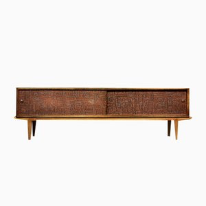 Mid-Century Scandinavian Modern Birch Sideboard with Copper Relief on the Front, 1960s