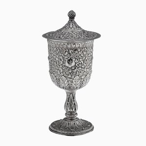 19th Century Indian Kutch Silver Lidded Goblet, 1880s
