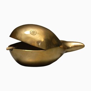 Vintage Italian Whale-Shaped Brass Ashtray, 1950s