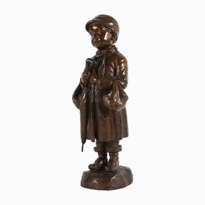 Große dänische Bronzefigur eines Jungen mit Regenschirm von Elna Borch, 1950er