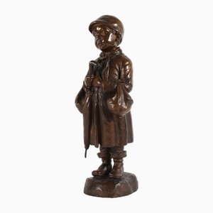 Large Danish Bronze Figurine of Young Boy with Umbrella from Elna Borch, 1950s