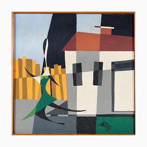 Artiste Cubiste, Composition avec Maison, 1959, Peinture, Encadré