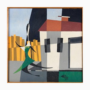 Cubist Artist, Composition with House, 1959, Painting, Framed